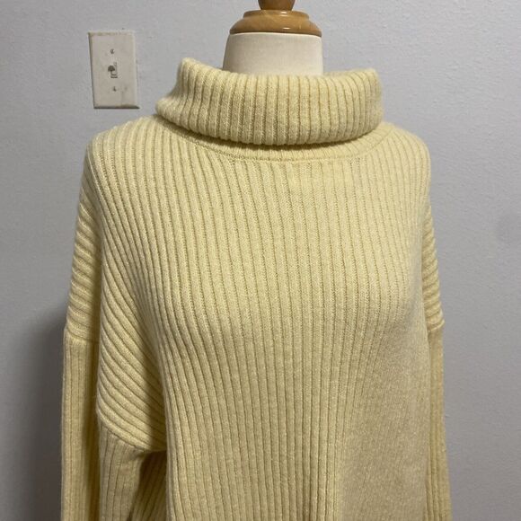 LilluSory Loose Turtleneck Sweater Dress S Oversize Ribbed Knit Slit Pullover - Picture 3 of 11